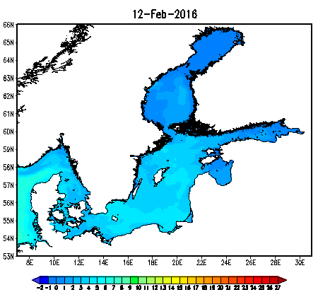 Today's sea surface temperature for the Baltic Sea